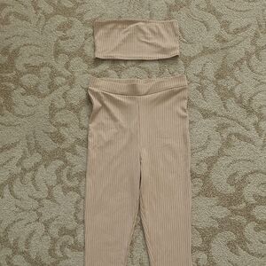 Tan Ribbed Tube Top and Leggings Set